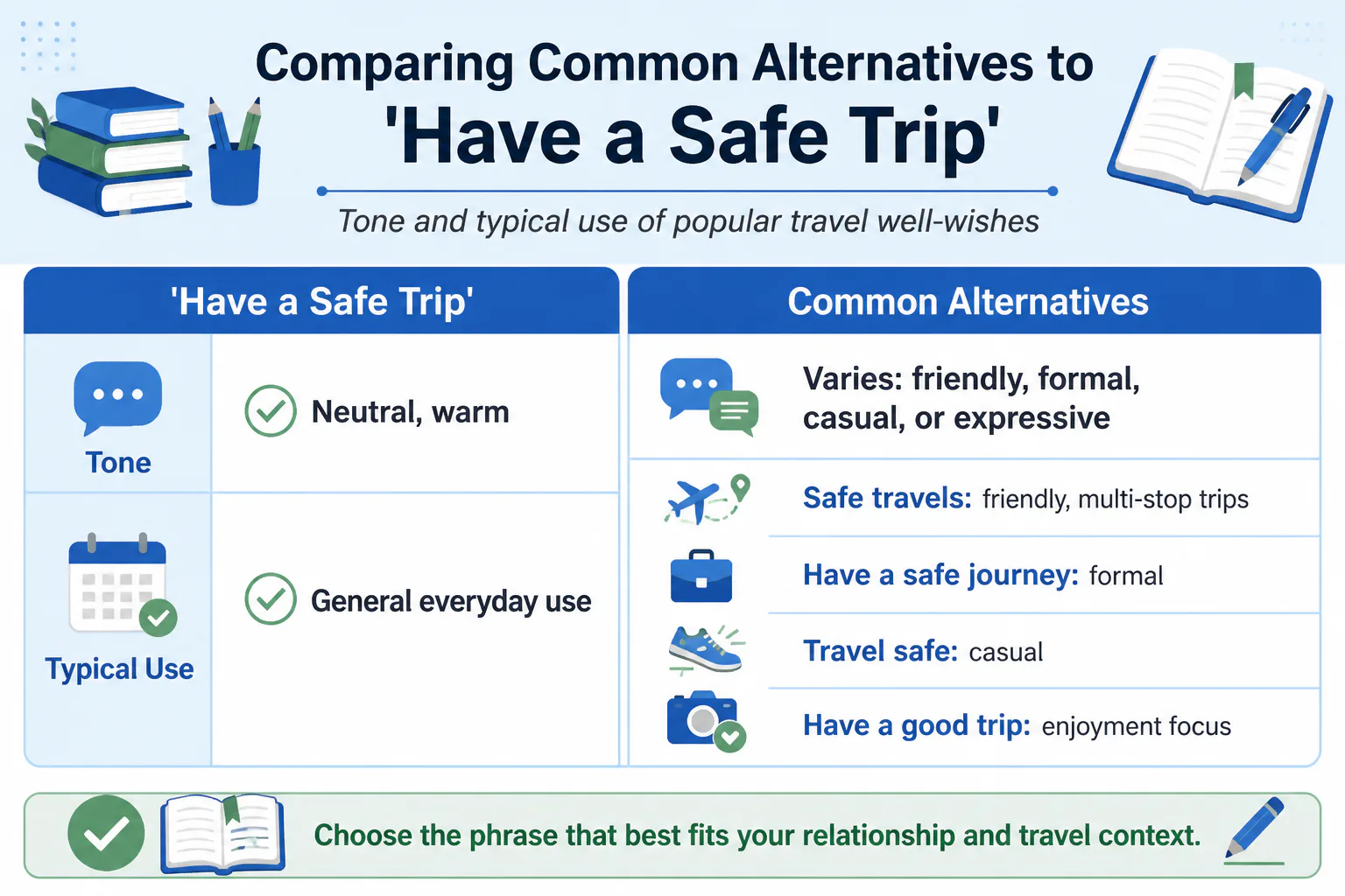 Comparing Common Alternatives to 'Have a Safe Trip'