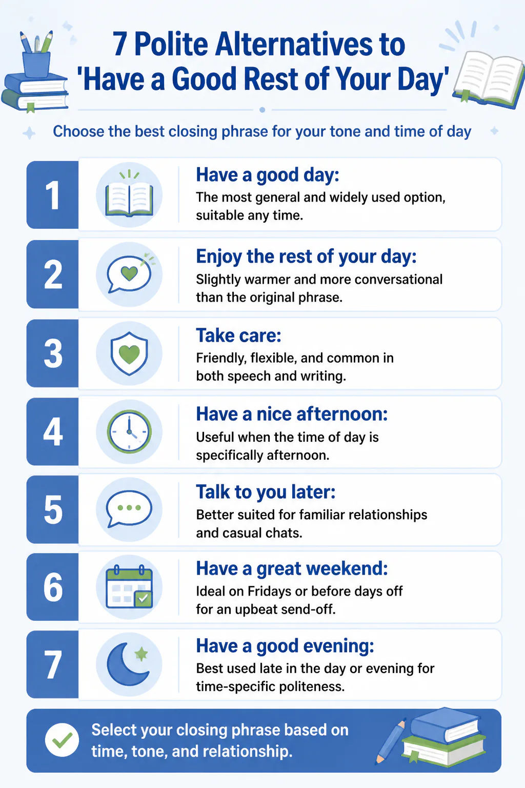 7 Polite Alternatives to 'Have a Good Rest of Your Day'