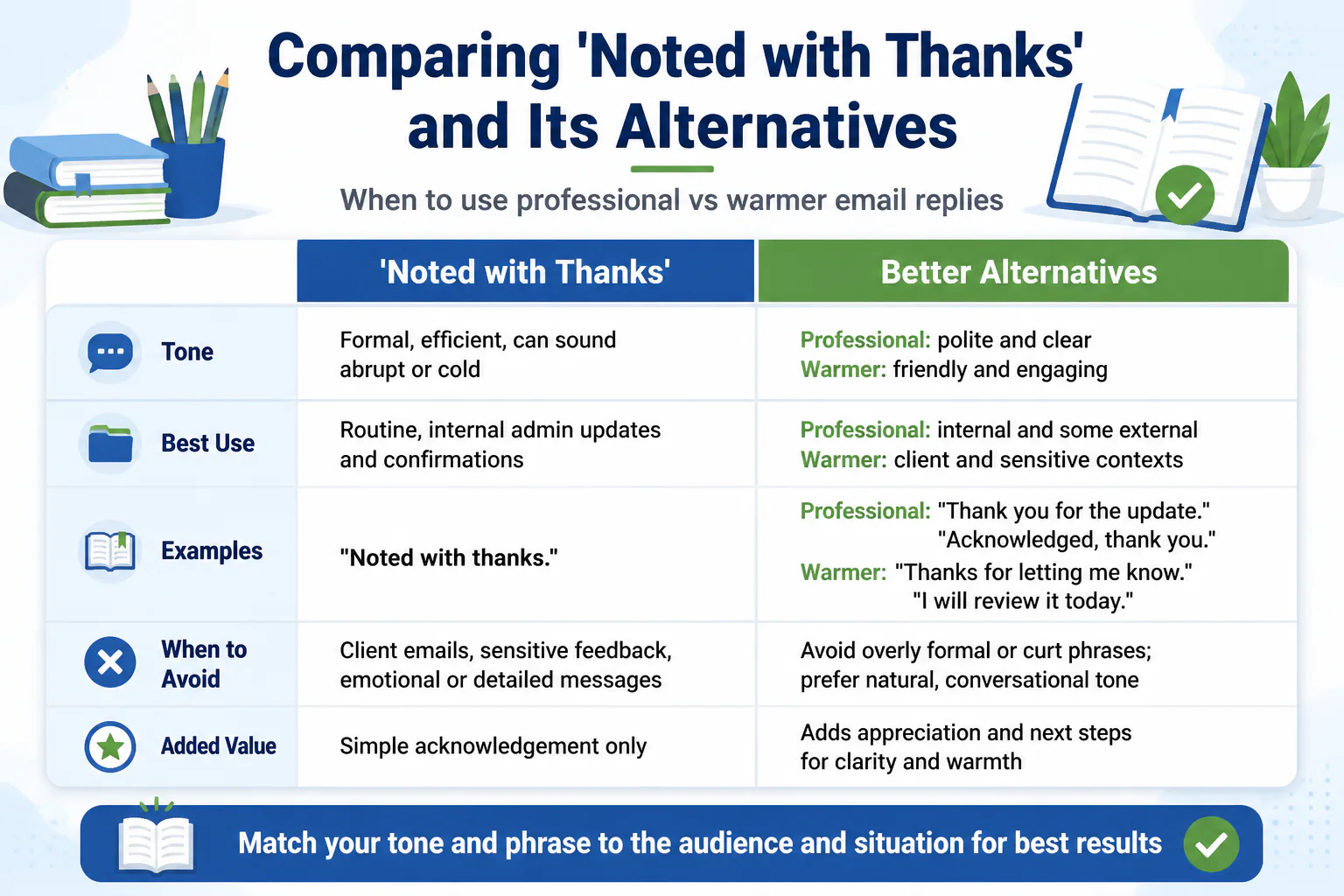 Comparing 'Noted with Thanks' and Its Alternatives