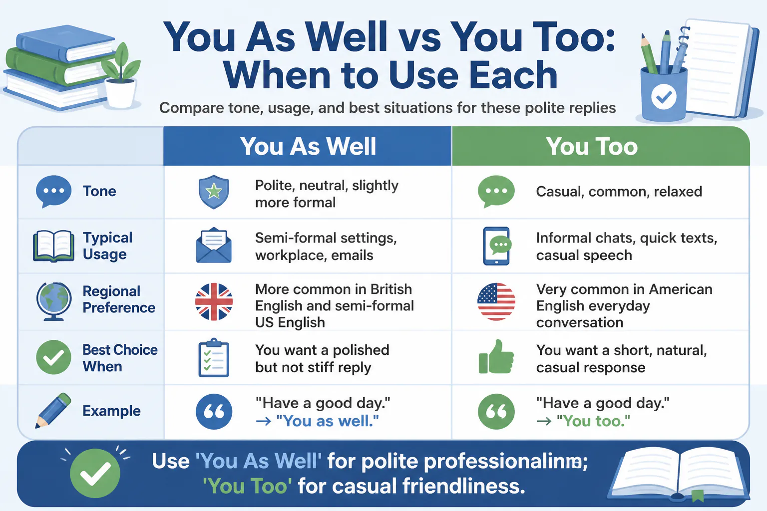 You As Well vs You Too: When to Use Each You As Well vs You Too: When to Use Each