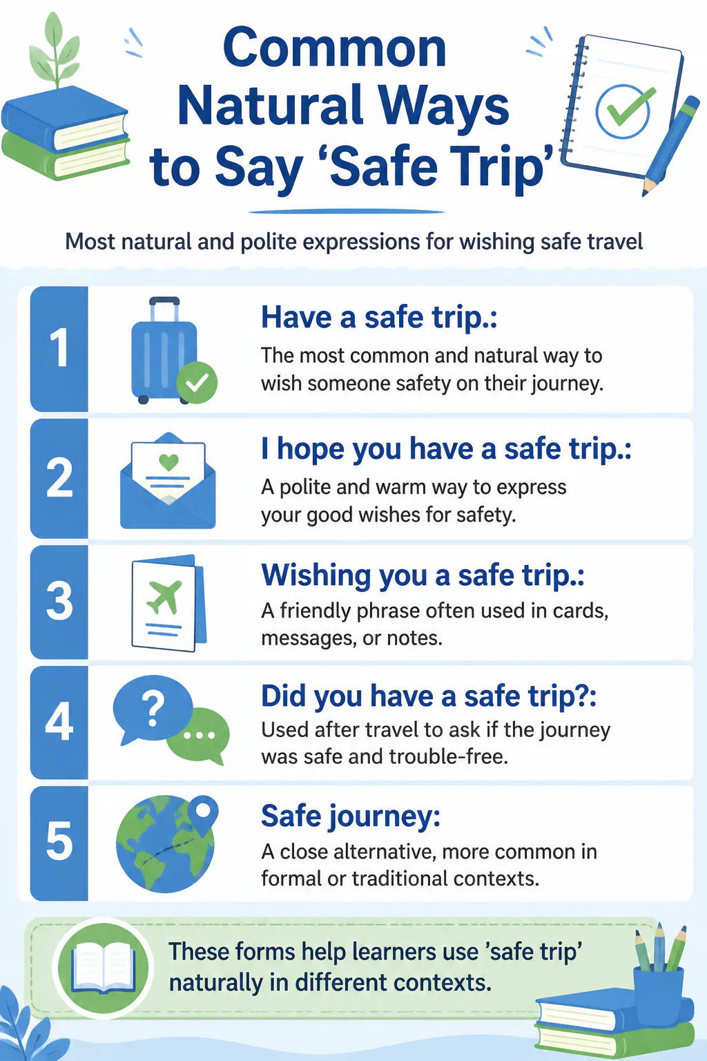 Common Natural Ways to Say 'Safe Trip' Common Natural Ways to Say 'Safe Trip'
