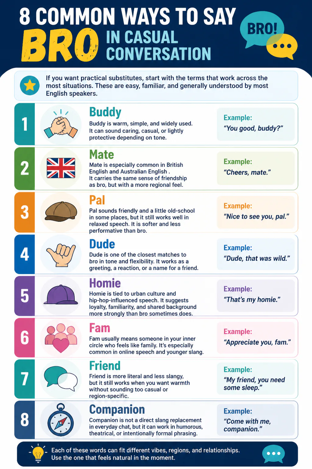 Infographic of alternatives to “bro”